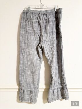 Soft Surroundings Raleigh Gauze Pants 1X Grey Stripe Ruffle Hem Pockets